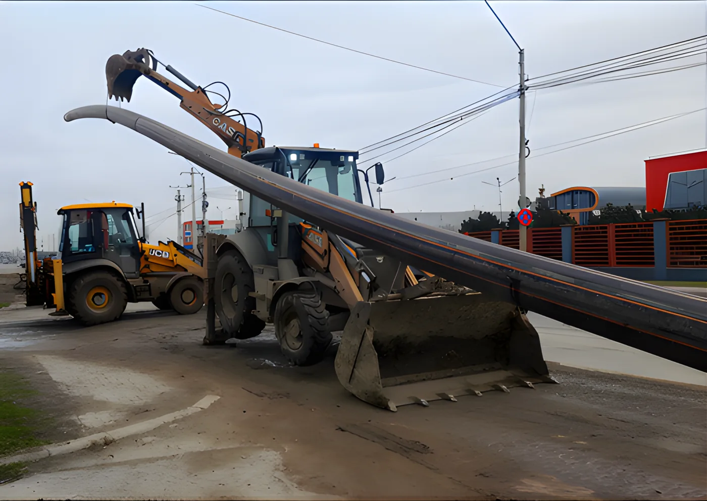 Manipulare conductă PEHD cu buldoexcavator