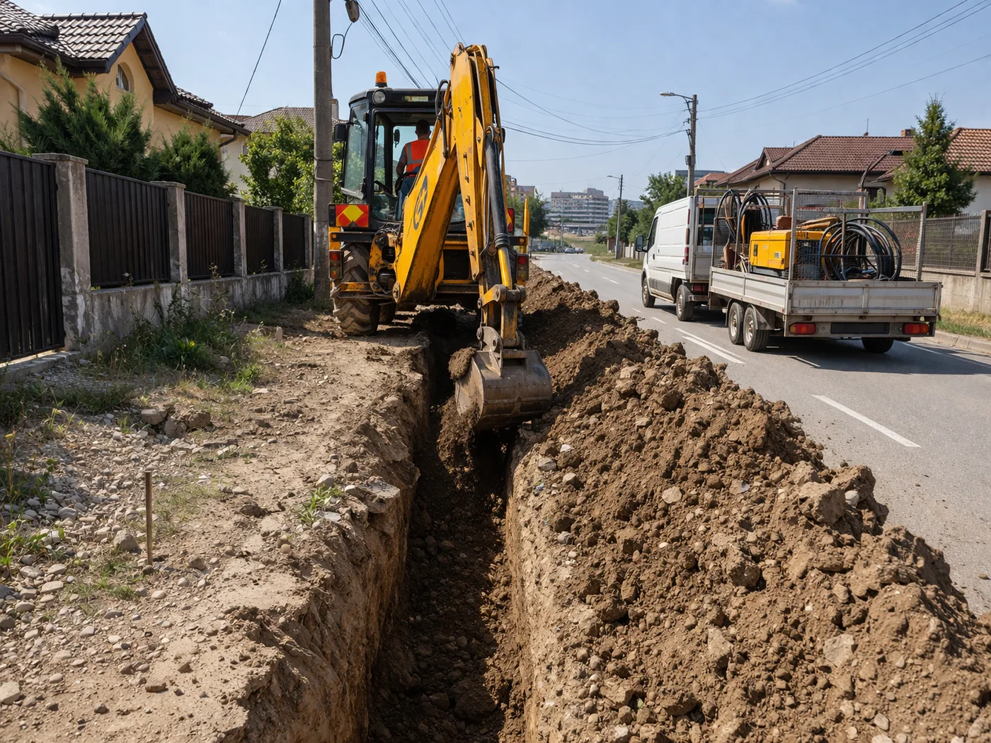 Rețea de canalizare menajeră — săpătură cu excavator